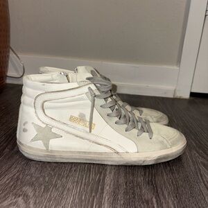 Golden Goose Cream and Gray High-Top Sneakers